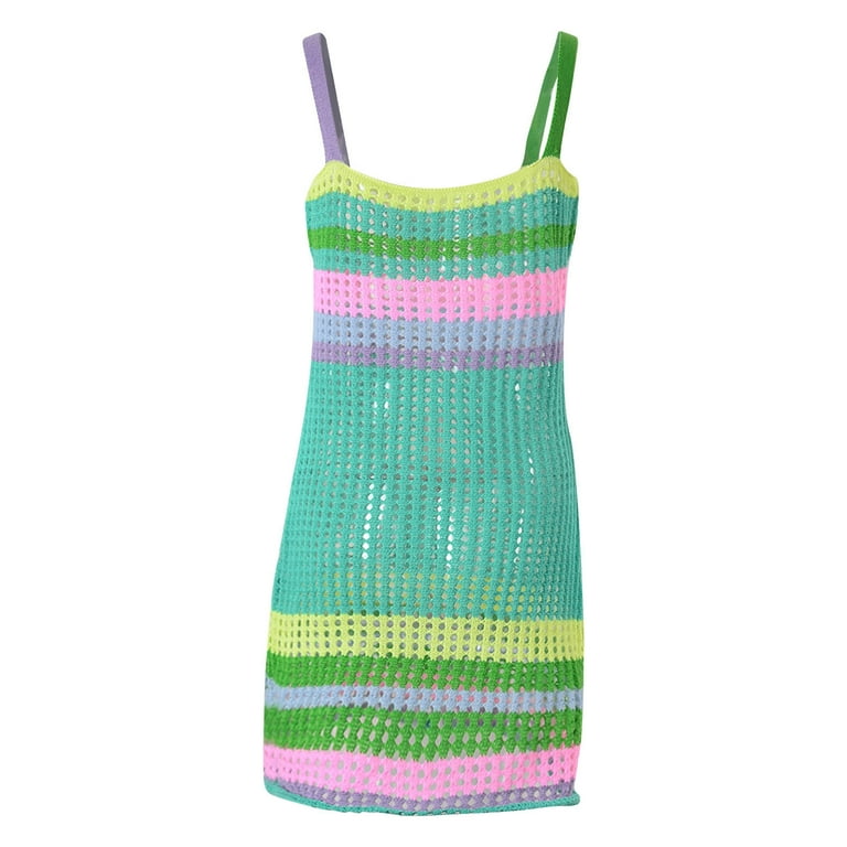 Colorful Striped Knitting Backless Cover-ups Colorful Striped Knitting Backless Cover-ups
