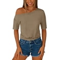 thumbnail image 5 of Craaazy Women's Casual Short Sleeve Crop Tops, Solid Color Batwing Sleeve Tops, Loose Fit Comfy Blouse for Daily Wear Gifts, 5 of 6
