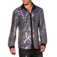 thumbnail image 4 of INSPIRE CHIC Men's Shirts Sequin Long Sleeve Button Down Sparkle Metallic Dress Shirts 2XL Silver, 4 of 5