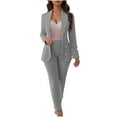 thumbnail image 2 of ICHUANYI Women's Long Sleeve Solid Color 2 Pieces Blazers Set Casual Elegant Business Suit Sets for Work, 2 of 6