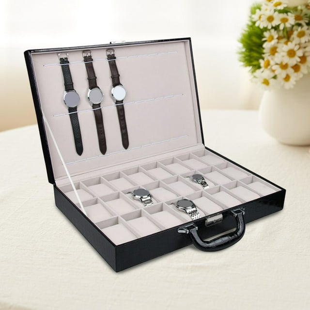 Mira Organizador de joyería de caja de almacenamiento para hombres Mujeres Pantalla de estuche de relojes portátiles Pantalla para el reloj de pulsera