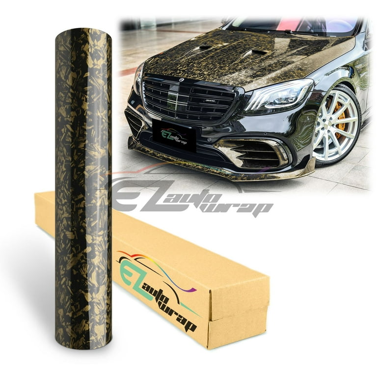 Forged Gloss Carbon Fiber Black Gold Car Vinyl Wrap Air Release
