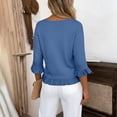 thumbnail image 4 of CAIVO Women Blouses Dressy Casual Linen Round Neck Ruffle Sleeve Loose 3/4 Sleeve O-Neck Solid Color Leisure Tops, 4 of 5