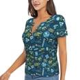 thumbnail image 2 of Wukai Modern Excavator Casual V-Neck Graphic Tees for Women: Lightweight and Breathable Summer Tops with Stylish Design-Small, 2 of 8