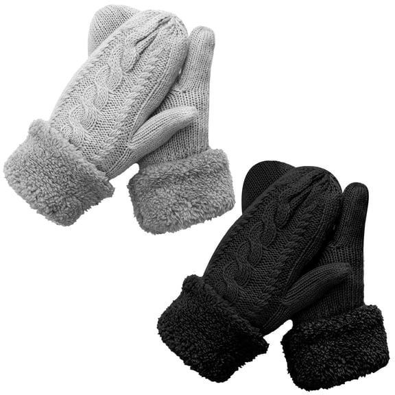 Armscye 2 Pairs Winter Warm Mittens for Women, Cozy Thick Knitted Gloves & Mittens, Warm Soft Lining Jacquard Fleece-lined Thickened Warm Gloves, Cold Weather Accessories Gifts, Black/Grey, One Size