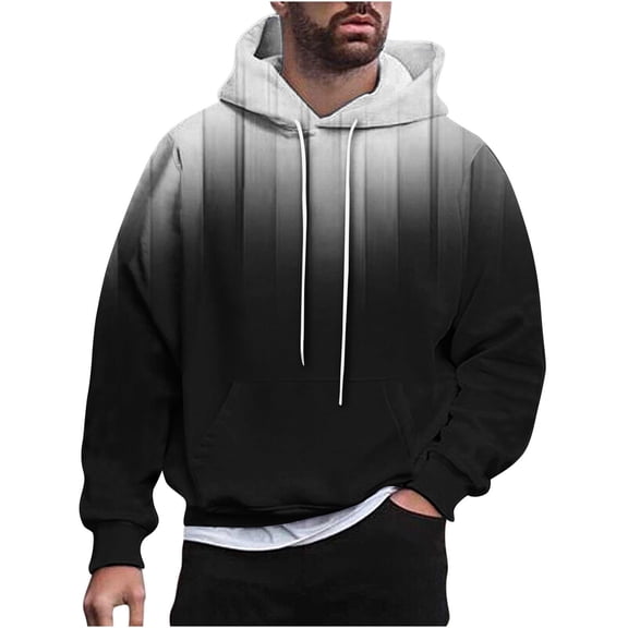 Cmfcve Men's Work Sweatshirts Color Block Printed Streetwear Pullover Hoodies Long Sleeve Round Neck Hooded Jacket Top