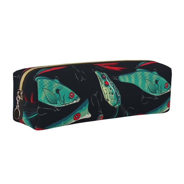 Balery Fishing Lure Estuche de Lápices de Cuero Impreso, Estuche para Suministros de Arte, Estuche de Lápices con Cremallera, Estuche de Almacenamiento de Papelería