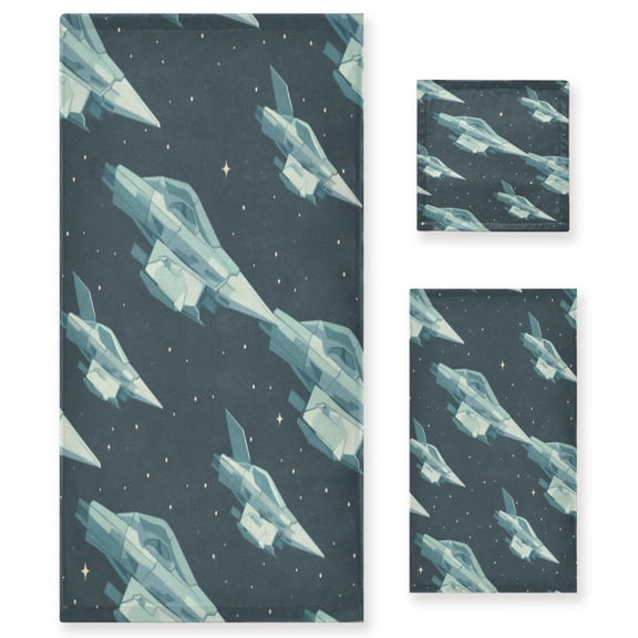 Three-Piece Towel Set Face Towel Towel Set Hand Towel Bath Towel Cotton Bath Towels Bath Towel Sets Hand Bath Towels Green Spaceship