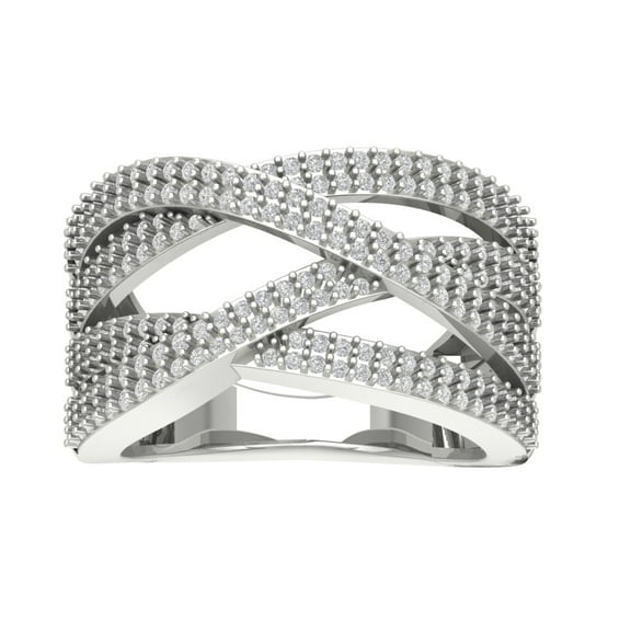 ARAIYA FINE JEWELRY 10K White Gold Lab Grown Diamond Criss Cross Band Ring (7/8 cttw, D-F Color, VS Clarity), Size 10