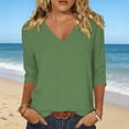 thumbnail image 2 of Babysbule Lightweight Breathable V-Neck 3/4 Sleeve Casual Blouse Women's Relaxed Fit Spring Summer Top, 2 of 7