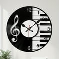 thumbnail image 2 of Vintage Music Note & Piano Key Wall Clock - Silent Non-Ticking Japanese Quartz Movement, Wooden Frame with Black Vinyl Record Design Rock and Roll Home Decor Gift for Musicians, Music Decor,, 2 of 6
