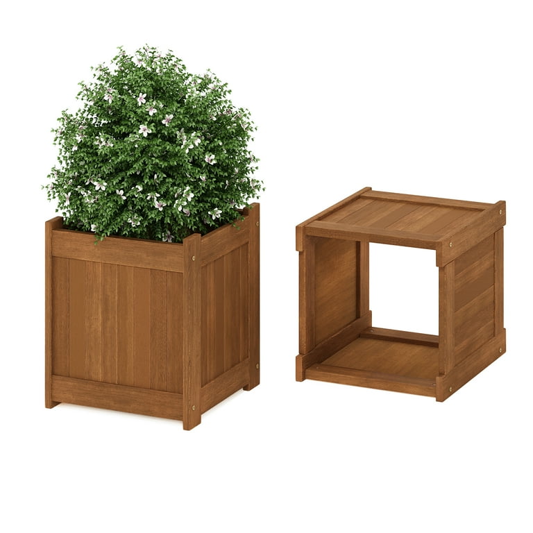 Goplus 48-in H x 11-in W Brown Outdoor Rectangular Wood Plant