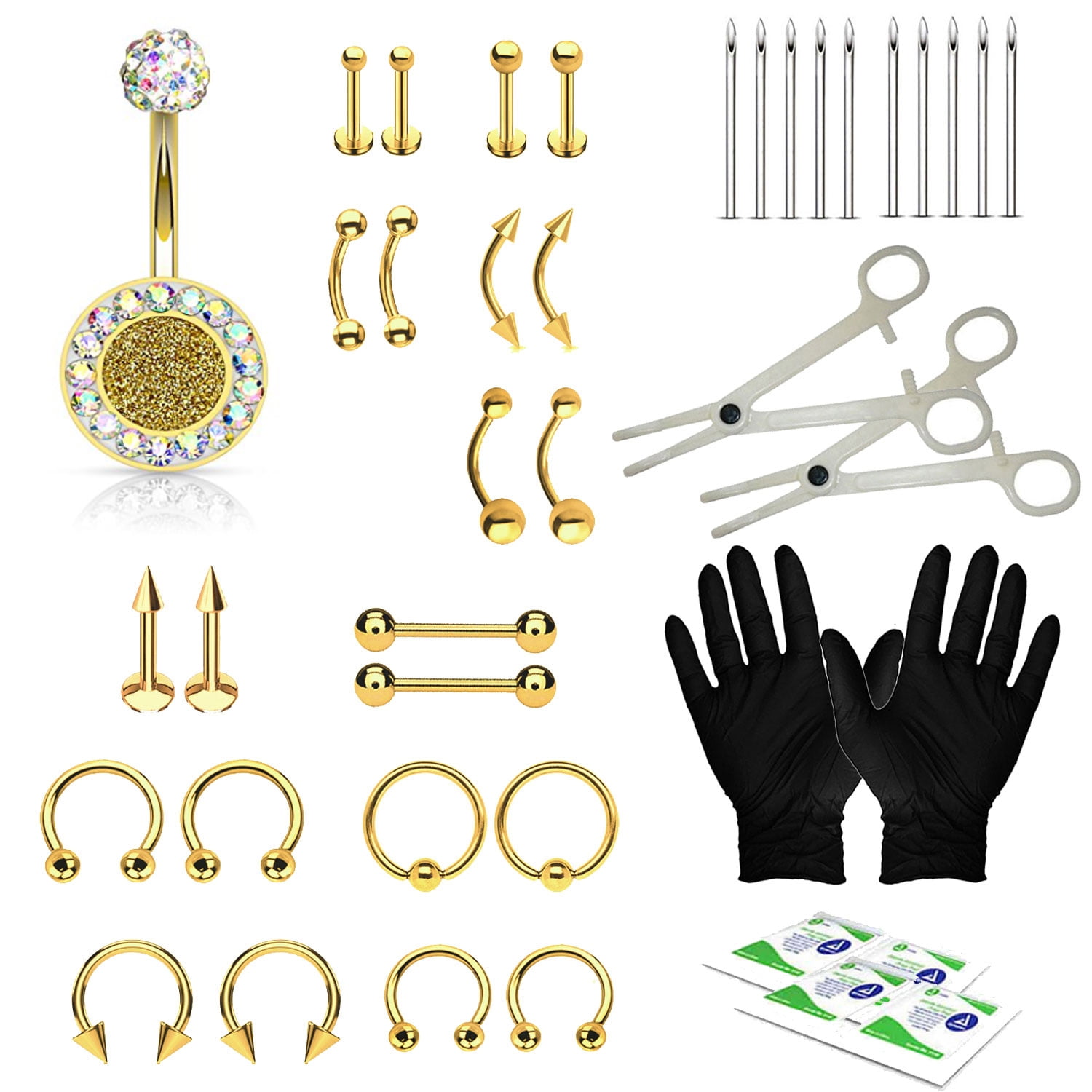 LionGothic Piercing Kit 20G Ear Studs Surgical Steel 13 Pieces 