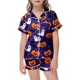 thumbnail image 2 of SOFTCCLO Outfit Sets for Girls Halloween Pattern Print Short Sleeve Shirt Loose Shorts Fashion 2 Piece Outfits Size 2-3Y, 2 of 5