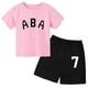 thumbnail image 3 of Ropa de bebé con estampado de letras para niños y adolescentes, conjunto de camiseta y pantalones cortos de verano de 2 piezas, conjunto informal de manga corta para niños y niñas, 3 of 5
