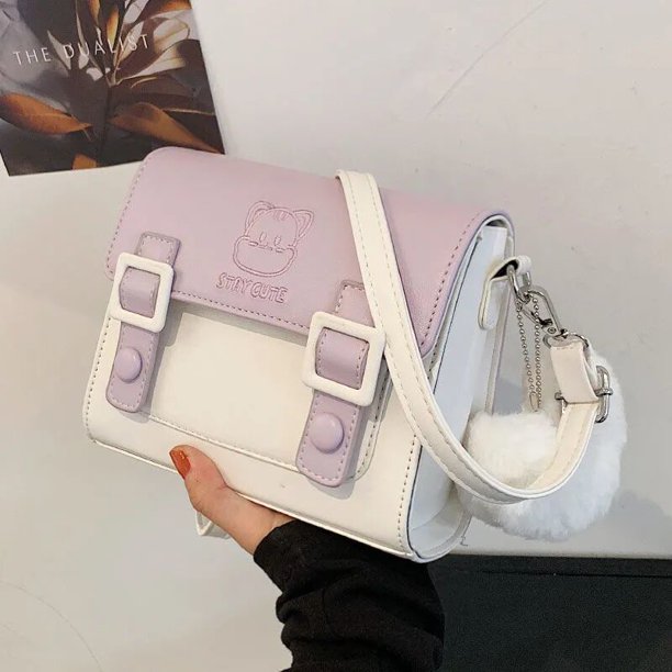 MBTI-Bolso de hombro de gato Kawaii para mujer, bolso cruzado de cuero, bordado de dibujos animados, Color sólido, paquete de teléfono móvil de verano