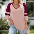 thumbnail image 4 of aidice Plus Size Tops for Women V Neck 3/4 Sleeve Raglan Comfy Loose Color Block Tshirts Size L-XXXXXL, 4 of 6