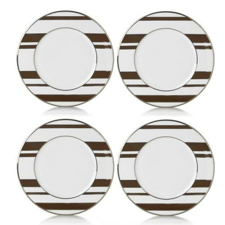 Platinum Rim Soup Plate - Color Studio Set Of 4 Brown Platinum Stripe Accent Plates