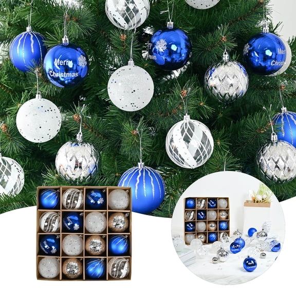 One Christmas Ball Ornament Set, Blue And Silver Christmas Ornaments, Christmas Tree-Themed Ornaments, Perfect for Christmas Tree Holidays, Parties, Or Home Decorations.