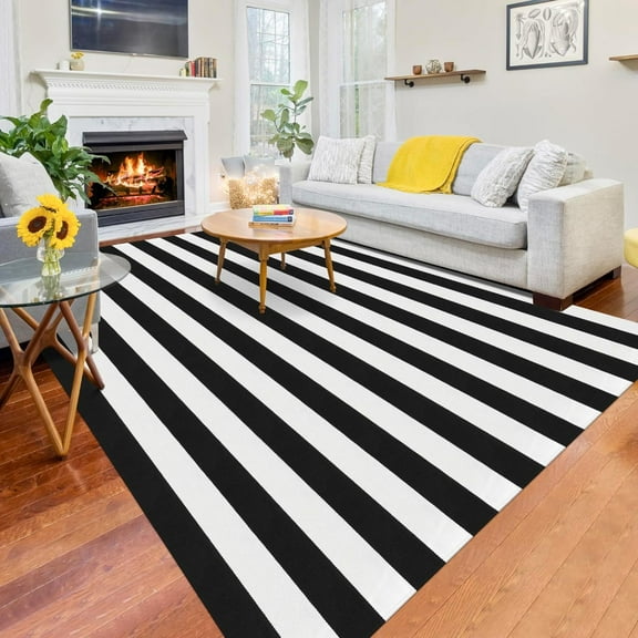 Black And White Striped Rug Retro Farmhouse Striped Outdoor Rug Washable Indoor Outdoor Area Rug For Living Room Bedroom Dining Room Home Decor Carpets 3x4ft