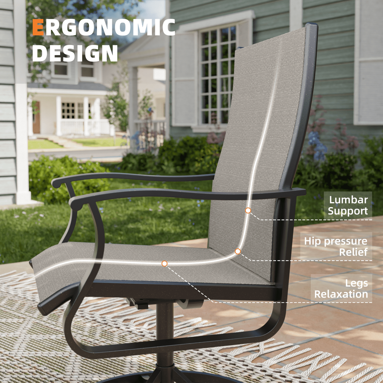 UDPATIO Low Back Outdoor Dining Chair Set of 2, 360° Swivel Patio Chair Outside for Lawn Garden Backyard Deck, Beige