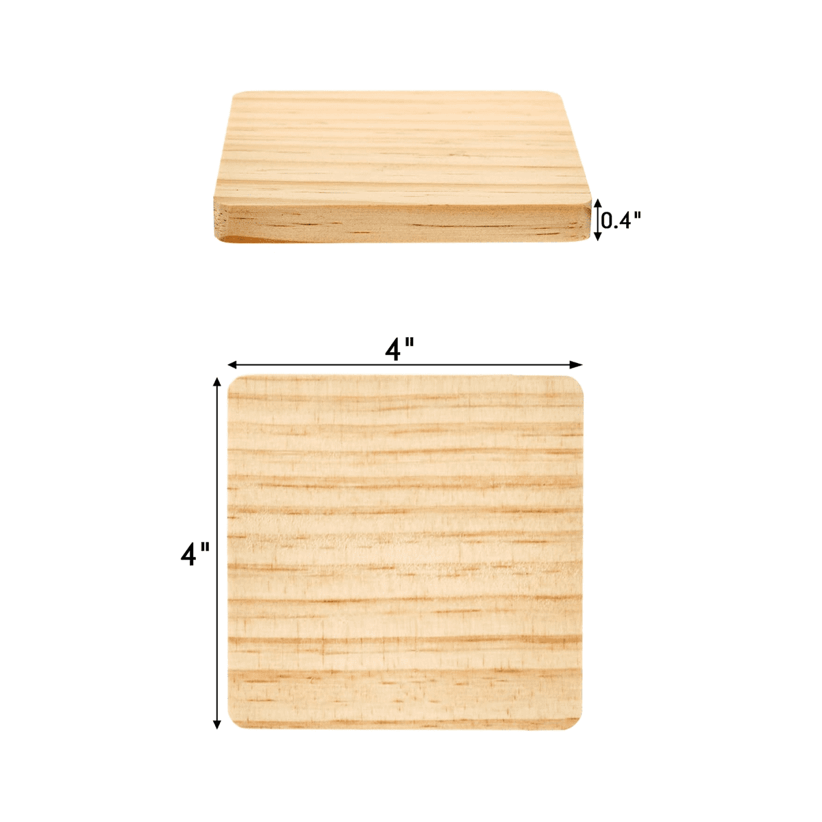 12 Pack Unfinished Wooden Coasters, Blank Wood Crafts Squares for DIY with  Non-Slip Foam Dots (3.7 in)