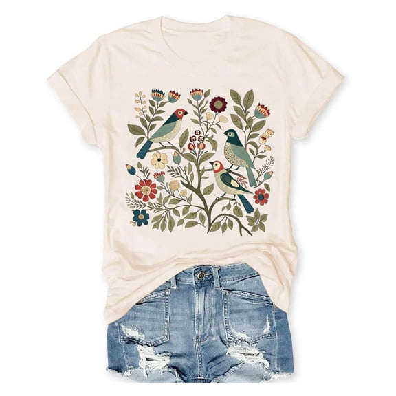 Bibifish Womens Tee Tops Leisure Floral Printed Relaxed Fit Soft Airy Crew Neck Short Sleeve Daily Dating Fashionable Summer T Shirts