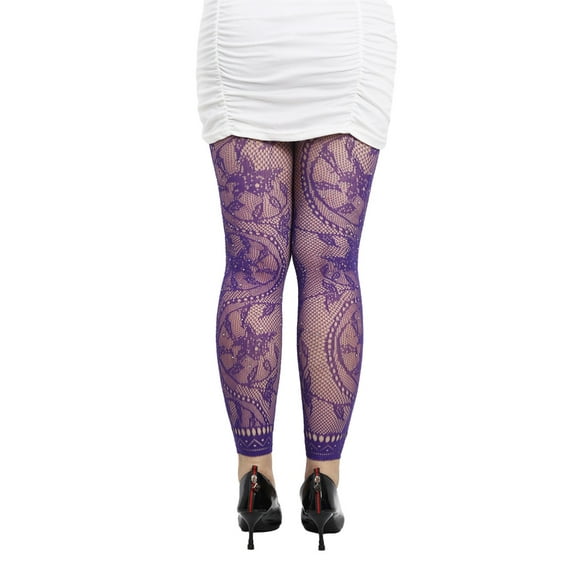 WomenAnkle Tights Floral Patterned Footless Lace Pantyhose Glitter Rhinestones Dark Alternative Mesh Leggings