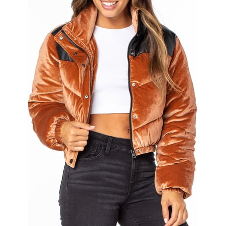 Celebrity Pink Velvet Crop Puffer Jacket, Women's