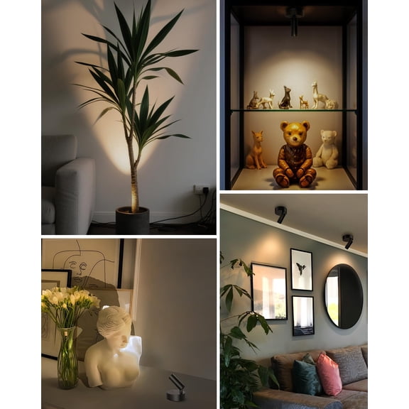 Spotlights Indoor with Remote, 3000mAh Rechargeable Battery Plant Spotlight Indoor, Wireless Uplighting with 3 Colors & Dimmable, LED Picture Light for Painting, Artwork Accent Lighting(4 Pack)