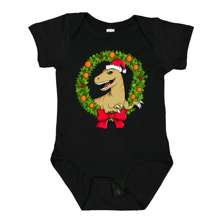 

Inktastic Christmas Raptor in Santa Hat with Wreath Boys or Girls Baby Bodysuit