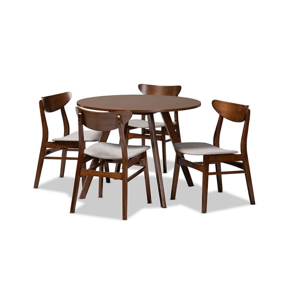 Philip Mid-Century Modern Transitional Light Grey Fabric Upholstered and  Wood 5-Piece Dining Set