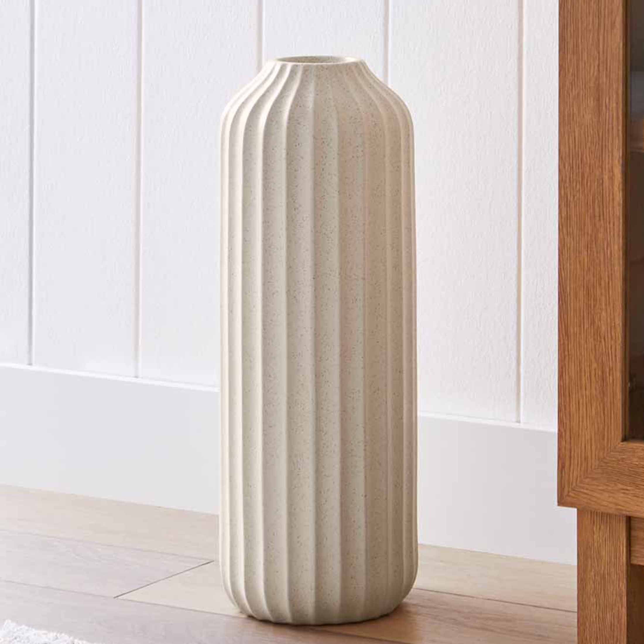 Better Homes & Gardens 22" Speckled Ribbed Ceramic Floor Vase, Cream White