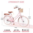 thumbnail image 4 of Meghna 24 inch City Bike Dual Brake Single Speed Cruiser Bike Height Adjustable with Basket Soft Rear Pad for 10+ Pink, 4 of 8