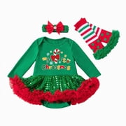 mgoYE Baby Girls First Christmas Outfit Newborn Romper Tutu Dress Infant Xmas Skirt with Headband Leg Warmer 6-9 Months