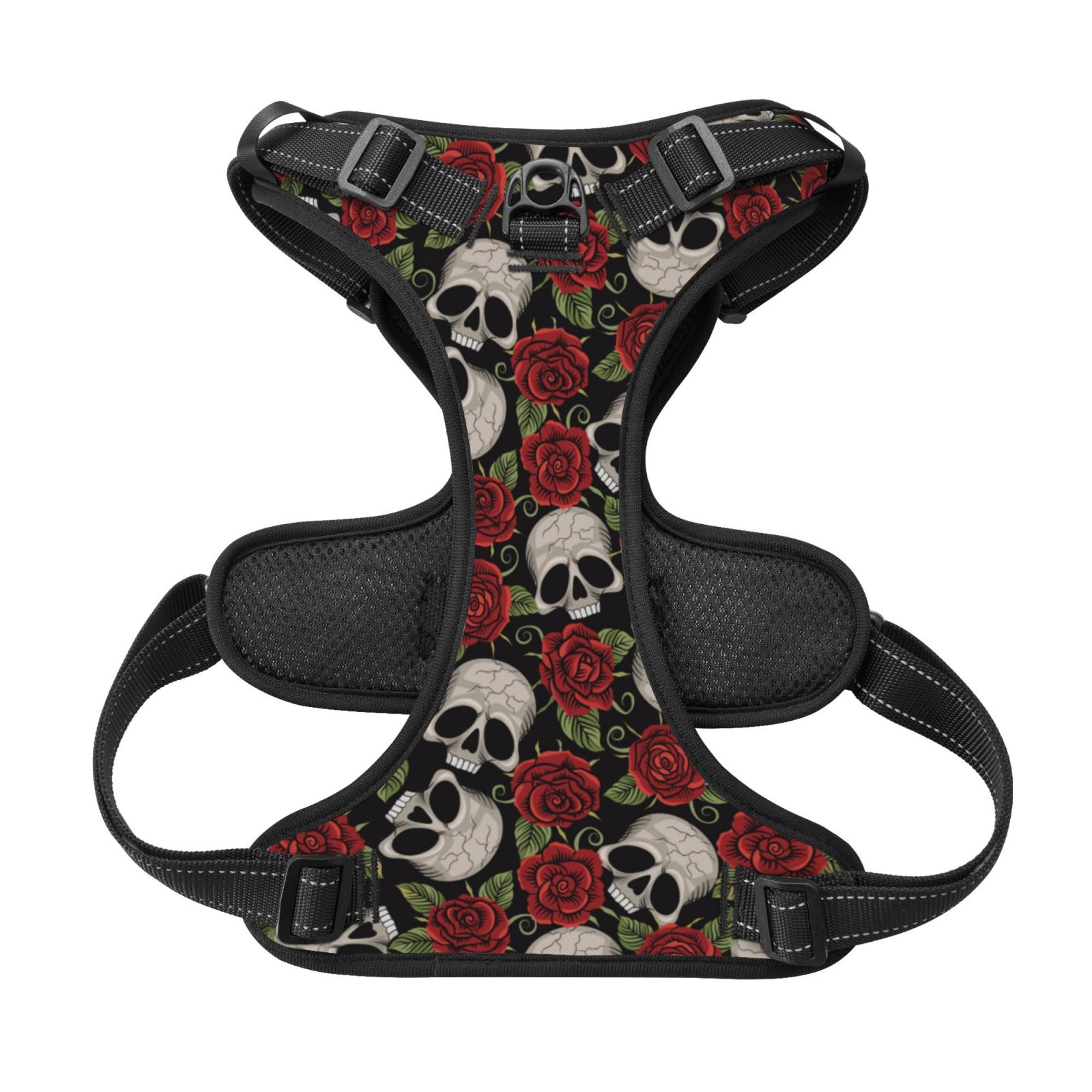 Kdxio Red Rose Skull Print No Pull Dog Harness Adjustable Reflective Oxford Easy Control Medium Large Dog Harness for Training and Everyday-Small