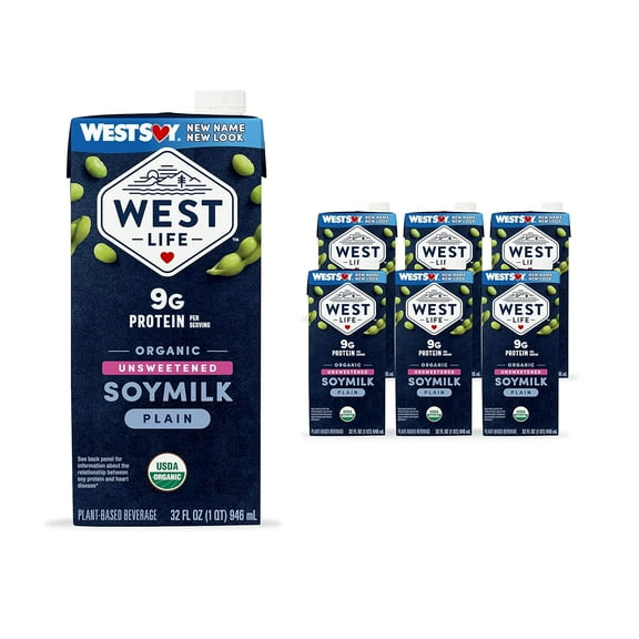 (Pack of 6) Sunrich Naturals West Life Organic Unsweetened Plain Soymilk, 32 oz