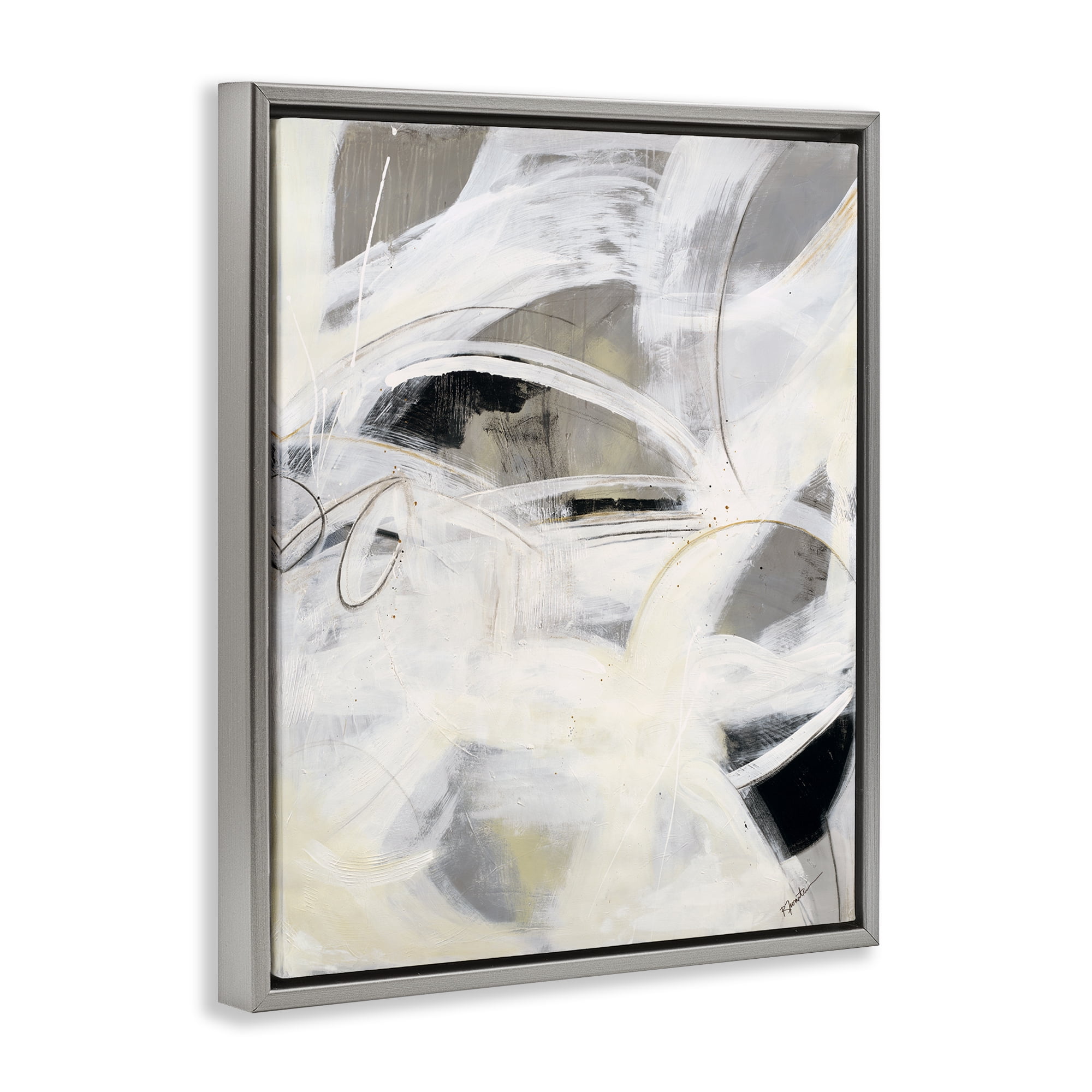 Stupell Industries White Abstract Expression Abstract Painting Gray Floater Framed Canvas Art Print Wall Art, 25 x 31