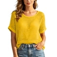 thumbnail image 2 of Women's Summer Bohemian Crochet Knit Solid Color Short-Sleeve Top Casual Pullover, 2 of 9
