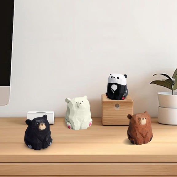 Dserhfy Wooden Bear Figurine Miniature Bear Statue Rustic Animal Tabletop Ornament for Bedroom Nursery Playroom Decor