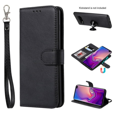Galaxy S10 Plus Case Wallet, S10 Plus Case, Allytech Premium Leather Flip Case Cover & Card Slots Pocket, Wrist Design Detachable Slim Case for Samsung Galaxy S10 Plus (S10+) 2019 (Black)