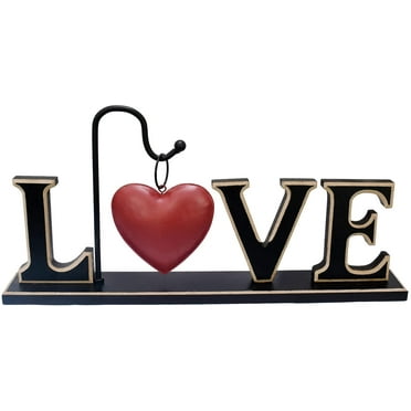 Christmas Wood Love Sign for Home Decor, Decorative Wooden Cutout Love Word Heart Decor, Rustic Freestanding Love Block Letter Sign Table Mantel Fireplace Decor for Valentine's Day Wedding Decorations