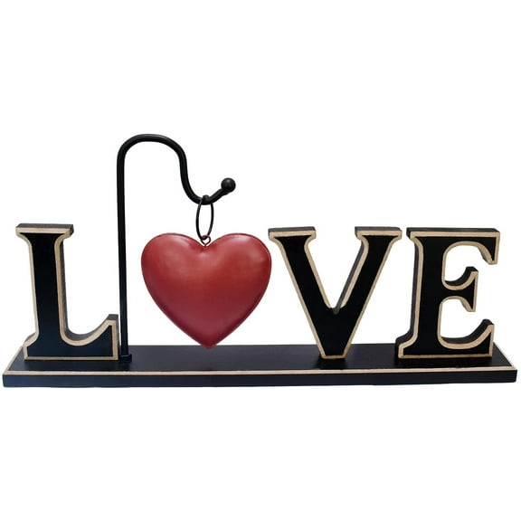 Christmas Wood Love Sign for Home Decor, Decorative Wooden Cutout Love Word Heart Decor, Rustic Freestanding Love Block Letter Sign Table Mantel Fireplace Decor for Valentine's Day Wedding Decorations
