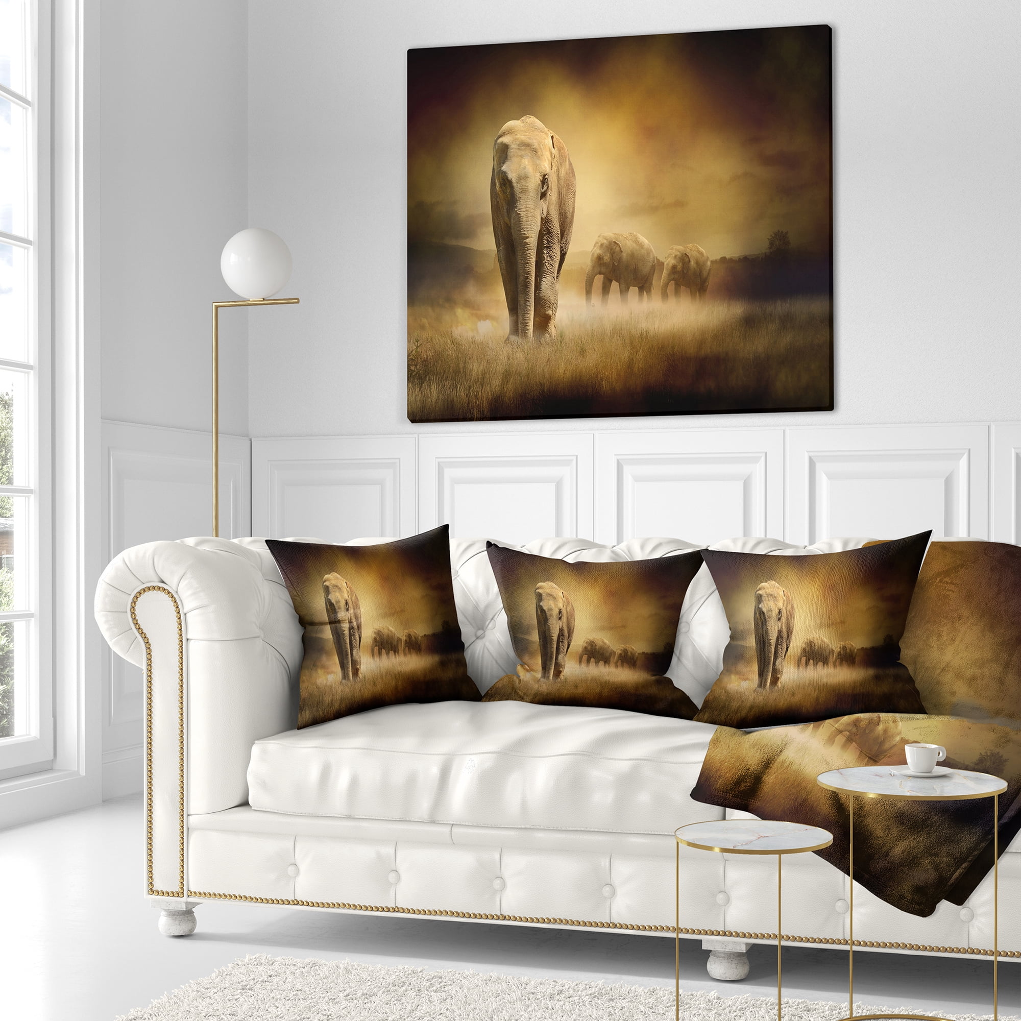 Designart Elephants at Sunset - Animal Throw Pillow - 16x16