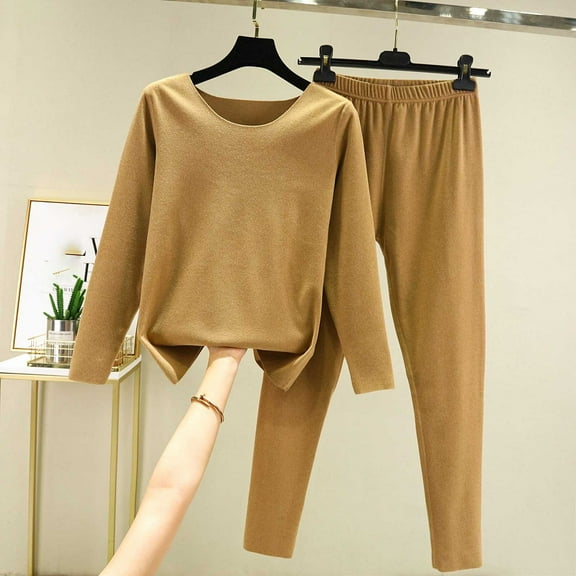 Women's 100% Cotton Thermal Underwear Set Winter Warm Pajamas Lounge Wear Long Sleeve Top & Pants