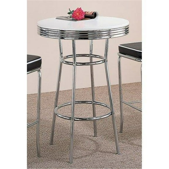 Retro Bar Table with Chrome Base & White Top - 30" Round Diner Table