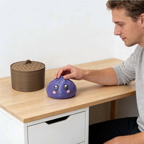 Juguetes antiestrés Kawaii con forma de dumpling y cesta: aprieta para aliviar el estrés, juguete sensorial de crecimiento lento para la ansiedad, textura suave, elástica y antideslizante para niños