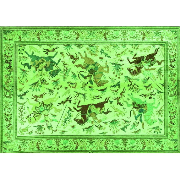 Ahgly Company Indoor Rectangle Animal Green Traditional Area Rugs, 2' x 5'