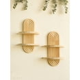 thumbnail image 4 of 1,2-Tier Boho Style Wooden Wall Shelves-Geometric Wall Mounted Shelves, Natural Wood Finish, Modern Home Decor, Plant Decorative, 4 of 8