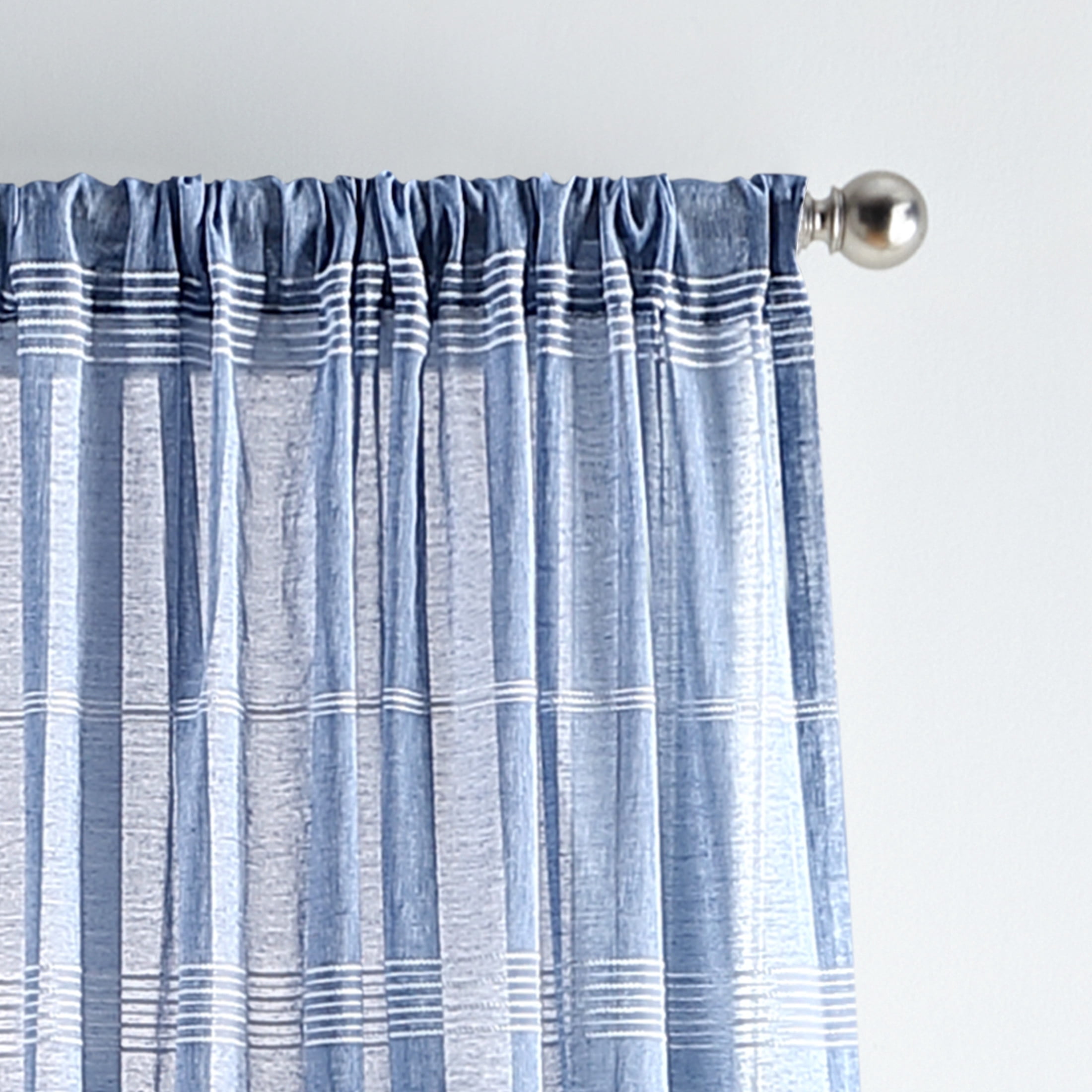 Martha Stewart Delicate Stripe Curtain Panel Pair, Indigo, Rod Pocket, Sheer, Indoor, Adult, 2 Piece Set, 50"x 95"
